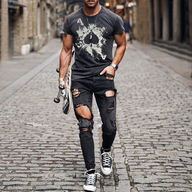 Ace of spades print crew neck T-shirt