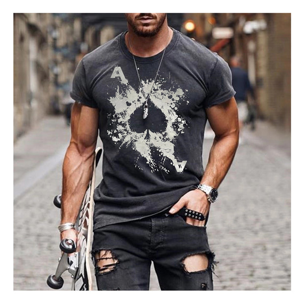 Ace of spades print crew neck T-shirt