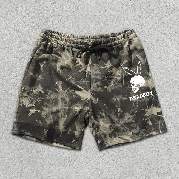 Skull-print tie-dye drawstring shorts