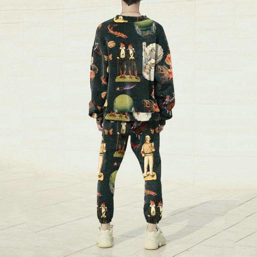 Retro Street Style Round Neck Long Sleeve Sweatshirt and Pants Set