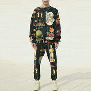 Retro Street Style Round Neck Long Sleeve Sweatshirt and Pants Set