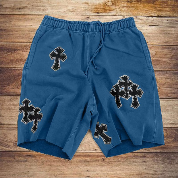 Cross-print casual retro shorts