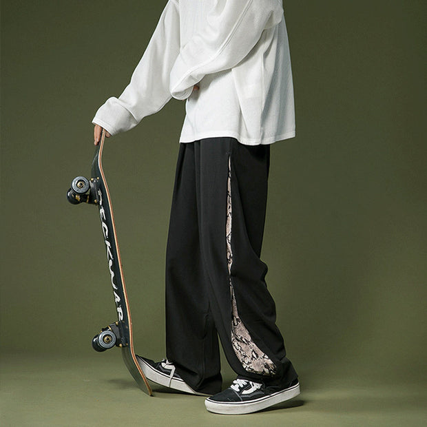 Loose straight mopping casual buttoned wide-leg sports trousers