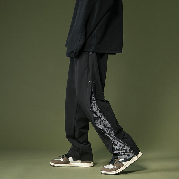 Loose straight mopping casual buttoned wide-leg sports trousers