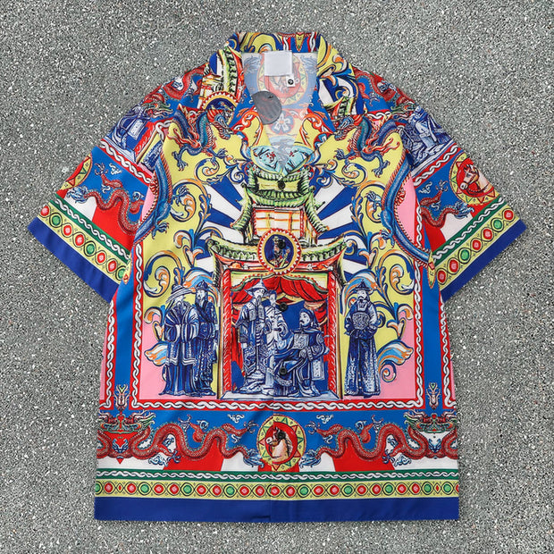 Tide Brand Print Shirt Casual Shorts Set