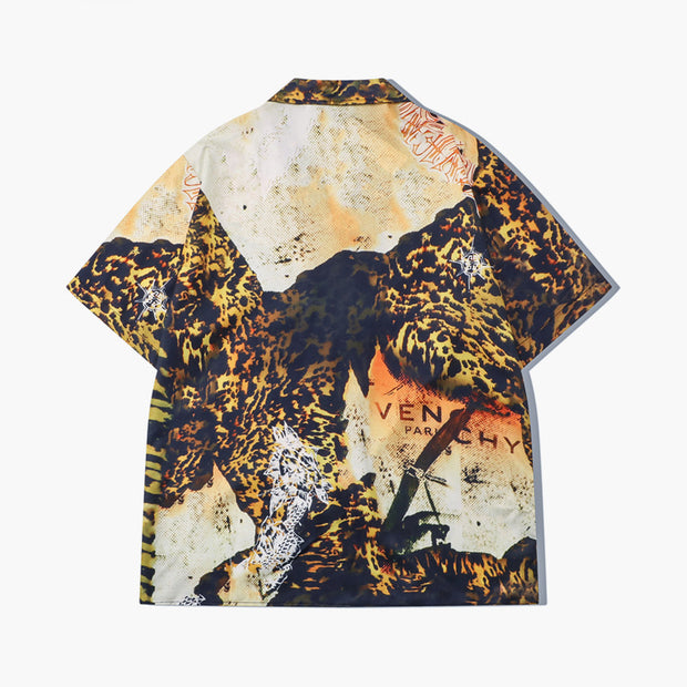 Trendy Leopard Print Loose Short Sleeve Shirt Suit