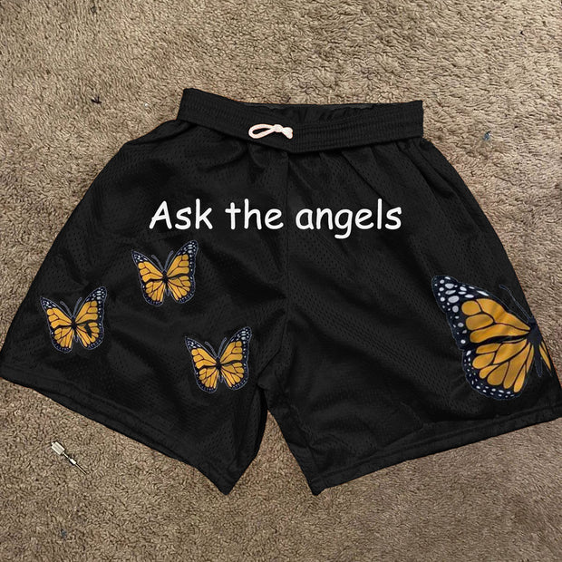 Letter print butterfly fashion sports shorts