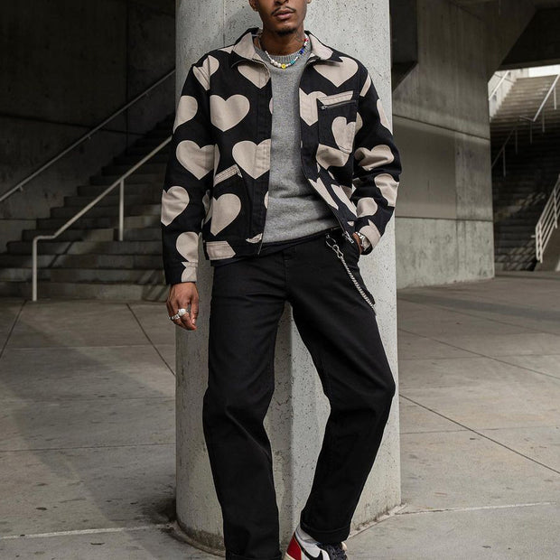 Casual sex heart print lapel jacket