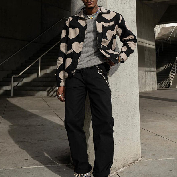 Casual sex heart print lapel jacket