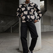 Casual sex heart print lapel jacket