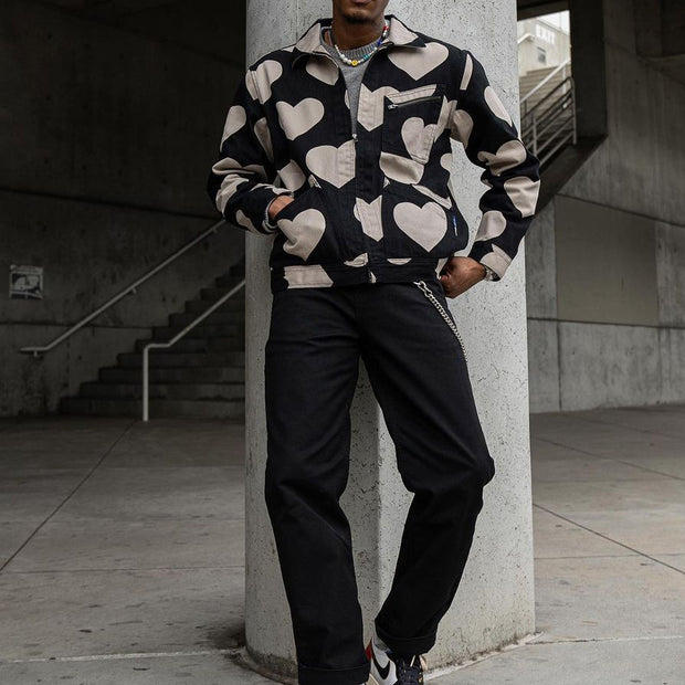 Casual sex heart print lapel jacket