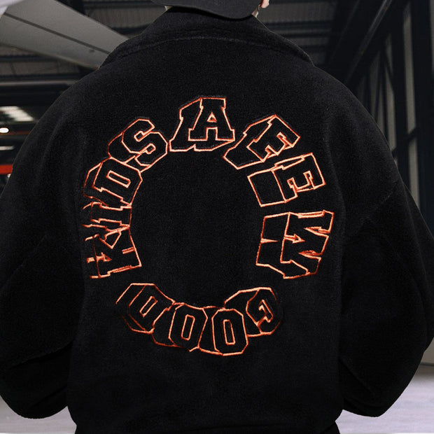 Fashion brand hip-hop street fleece embroidery lapel jacket jacket