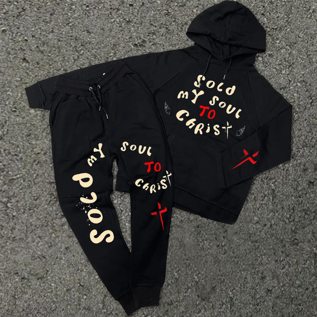 Vintage Street Print Hoodie Sets