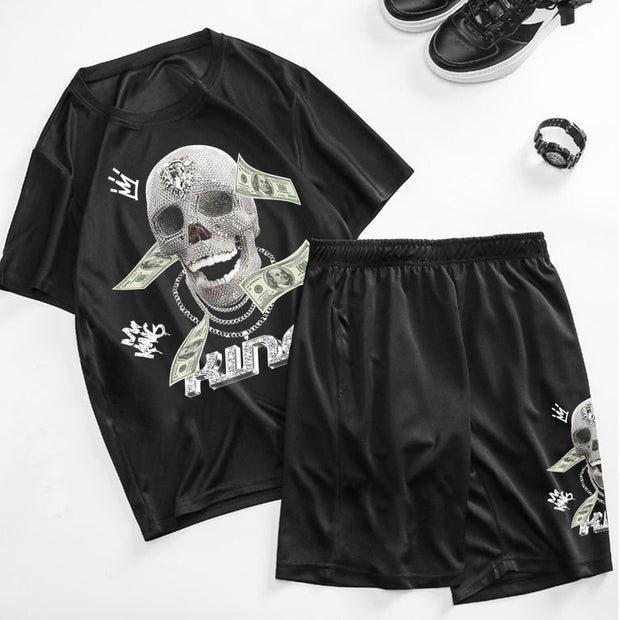 Street Skull Print Short Sleeve Set