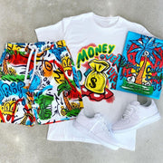Casual short-sleeved shorts personalized printing suit