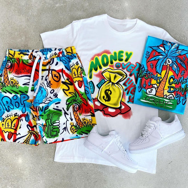Casual short-sleeved shorts personalized printing suit