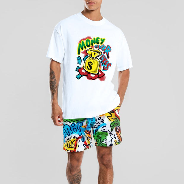 Casual short-sleeved shorts personalized printing suit