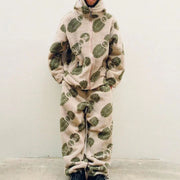 Casual treading shoes printed street home lamb velvet jacket