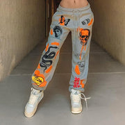 Casual street print jogging pants drawstring cargo sweatpants
