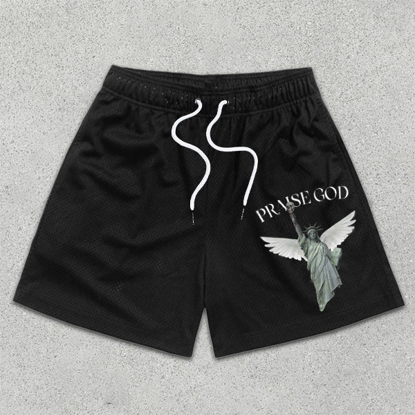 Statue of Liberty Graphic Print Elastic Shorts