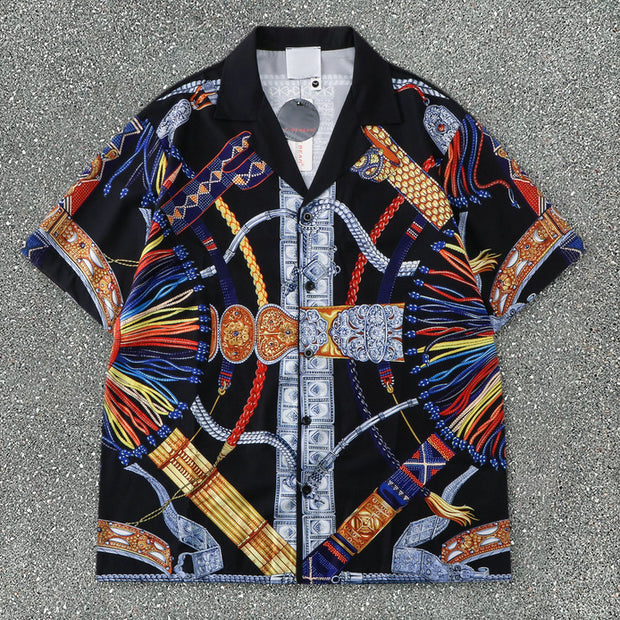 Tide brand casual Indian pattern short-sleeved shirt suit