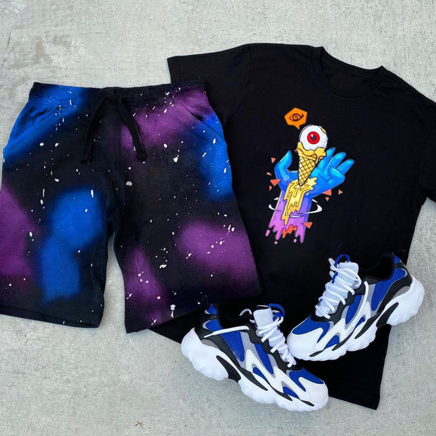 Casual personality printed short-sleeved suit men