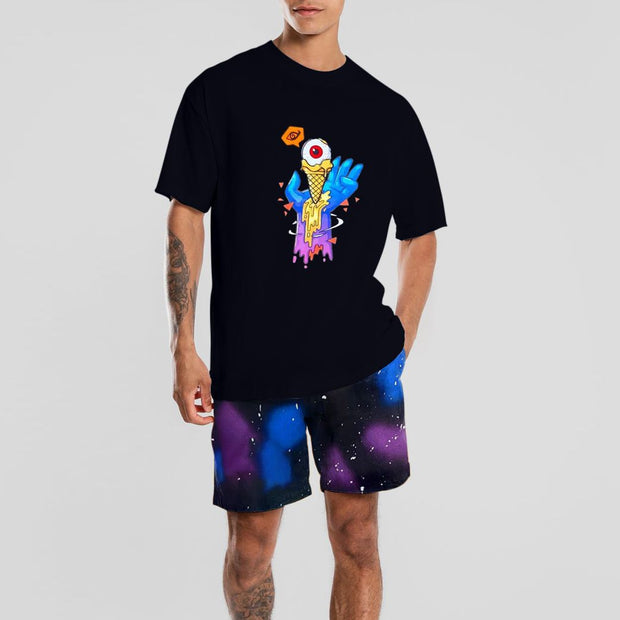 Casual personality printed short-sleeved suit men