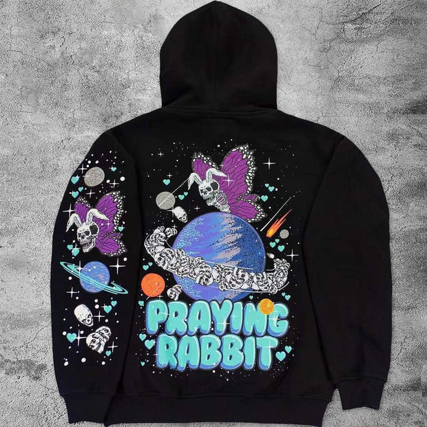 Praying rabbit casual street sports hoodie
