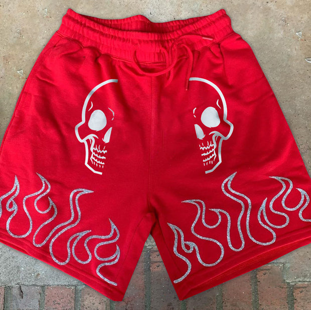 Skull and flame graphic statement street shorts