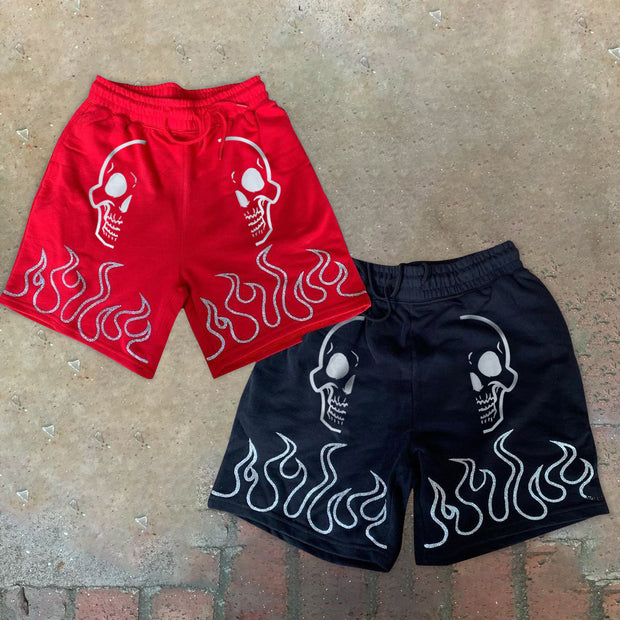 Skull and flame graphic statement street shorts