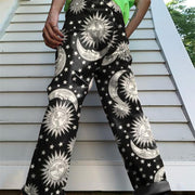 Fashion retro sun print street style trousers