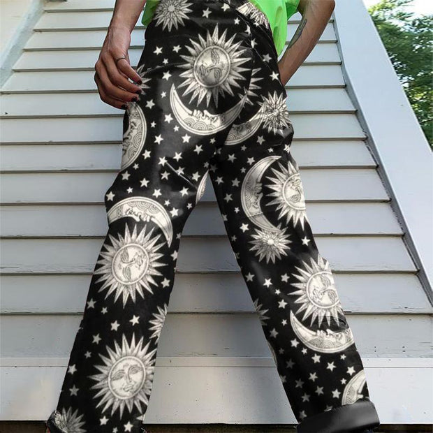 Fashion retro sun print street style trousers