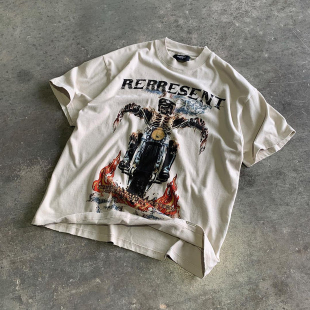 Personalized street style print round neck short sleeve T-shirt men