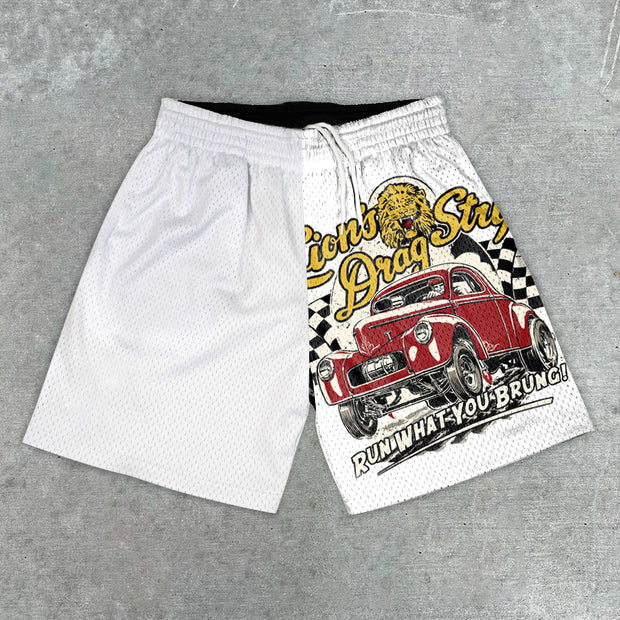 Casual Fashion Racing Print Mesh Shorts
