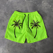 Coconut palm print Hawaiian swim shorts