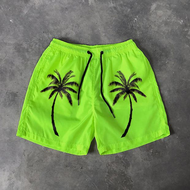 Coconut palm print Hawaiian swim shorts