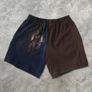 Retro colorblock bear print casual shorts