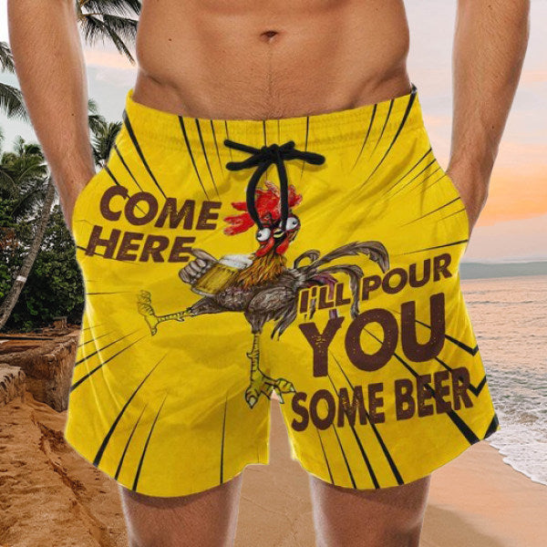 Men's quick-drying beach shorts printed casual shorts with pockets on both sides
