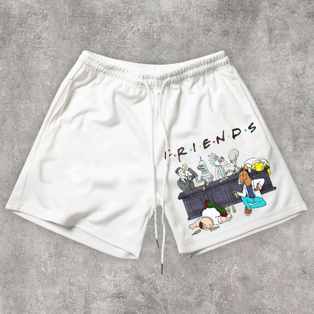 Trendy retro cartoon print shorts