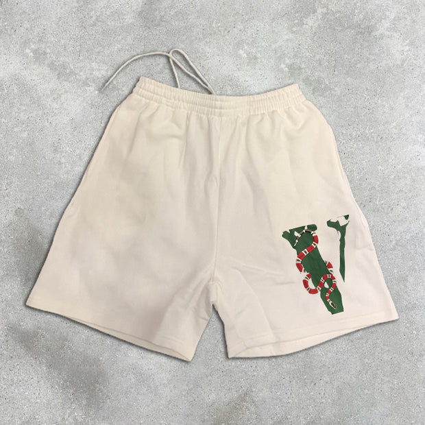 graphic print elastic shorts