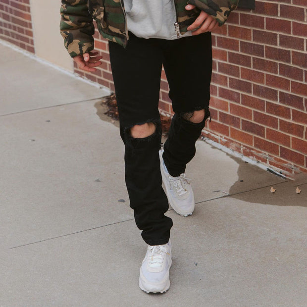 Street ripped zipper style slim jeans jeans