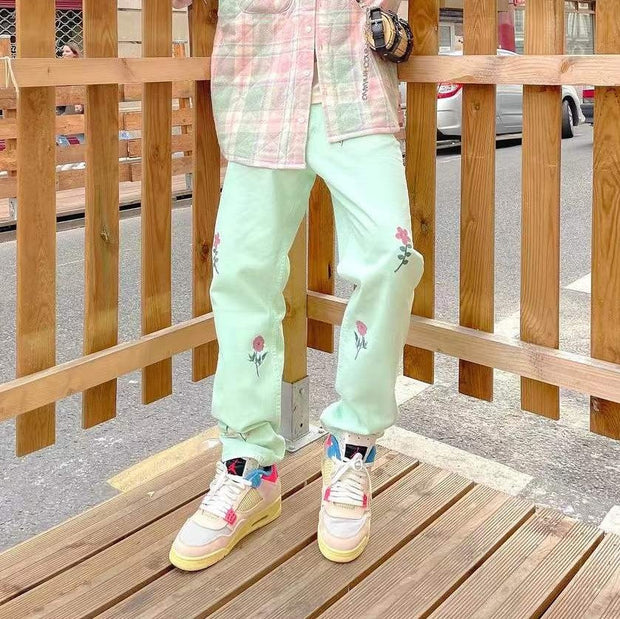 Bohemian floral casual street trousers