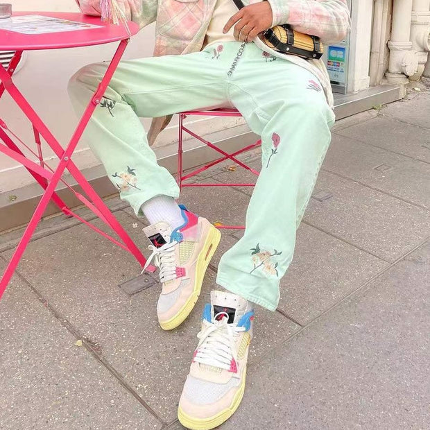 Bohemian floral casual street trousers