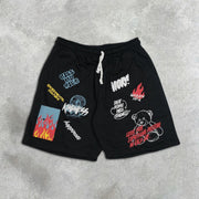 graffiti print elastic shorts