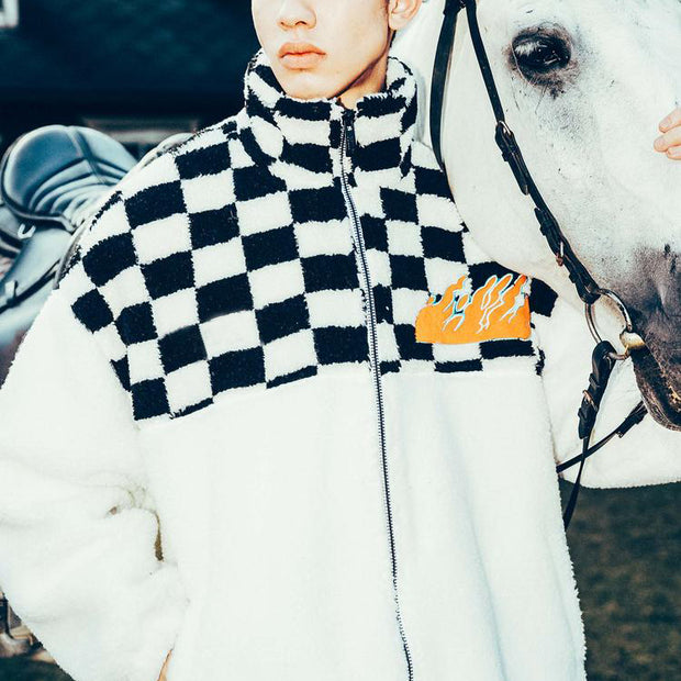 Fashion checkerboard plush warm jacket men