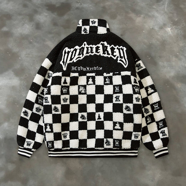 Personalized trendy brand sign a pattern high-neck fleece thick coat