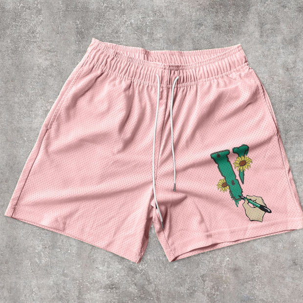 Retro fashion print hip-hop mesh shorts