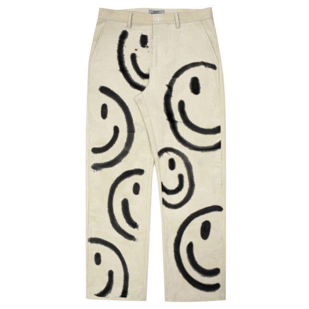 Casual smiley face corduroy printed fashion straight-leg pants