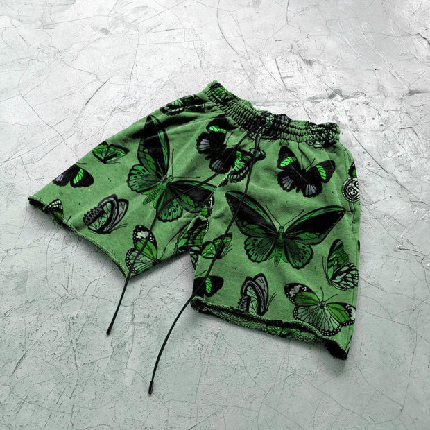 Fashion green butterfly retro casual shorts