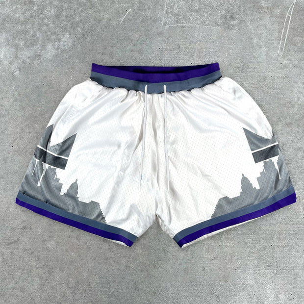 statement-print varsity track shorts